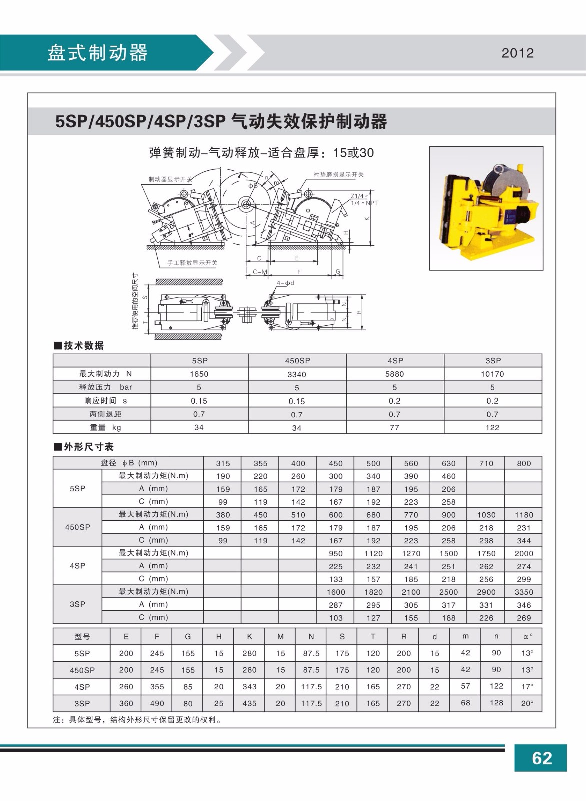 5SP 450SP 4SP 3SP氣動失效保護制動器